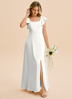 Azazie Bondi Junior A-Linie Seitliche Cut-Outs Stretch-Satin Kleid Weiß image3