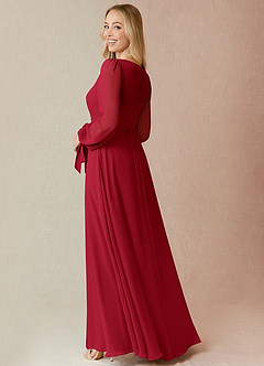 Azazie Leonia Bridesmaid Dresses Scarlet A-Line Long Sleeve Chiffon Dress image2
