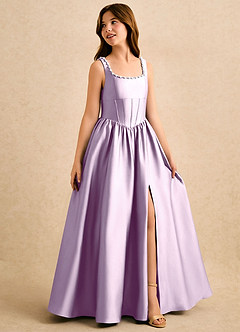 Azazie Enid Girls Formal Flower Girl Klänningar Klä A-Line i Stretch Satin Pärlbesatt image3