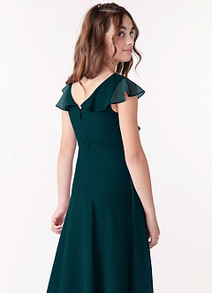 Azazie Posie Junior Pine A-Line Ruched Chiffon Dress image5