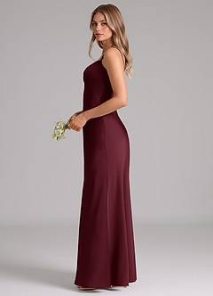 Azazie Suttona Vestidos de damas de honor Vestido de Cabernet de Satén Elástico de Corte en A con Plisado image5