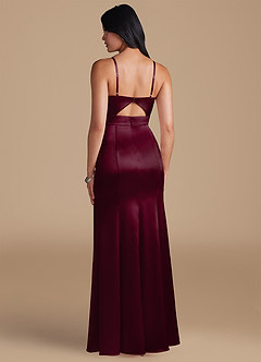 Azazie Shania Bridesmaid Dresses Cabernet Sheath Pleated Metallic Satin Dress image2