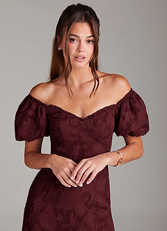 Evalina Wine Puff Sleeves Midi Dress image2