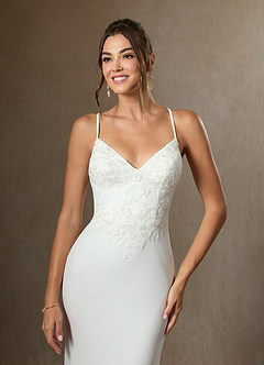 Azazie Kita Wedding Dresses Diamond White Mermaid Lace Stretch Crepe Dress image3