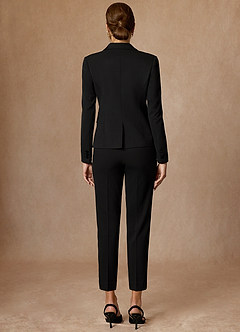 front Victoria Black Refined Weave Cropped Pants Suit