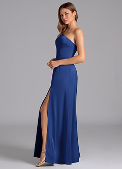 Azazie Trina Abiti da Damigella Abito A-Line in Raso Elasticizzato Monospalla Blu Reale image5