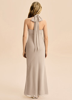 Azazie Velli Junior Meerjungfrau-Linie Hoher Kragen Chiffon Kleid Taupe image2