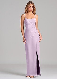 Azazie Calandra Bridesmaid Dresses Frosted Lilac Sheath Pleated Chiffon Dress image5