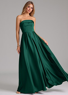 Azazie Lucienne Bridesmaid Dresses Emerald A-Line Strapless Stretch Satin Convertible Dress image8
