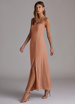 Azazie Wren Vestidos de madrinha de casamento Vestido Bronzeador de Chiffon de Linha A com Sem alças image3