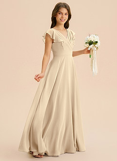 Azazie Anysa Junior Robe Trapèze en Mousseline de soie Rayé Champagne image5