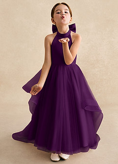 Azazie Bev Flower Girl Dresses Grape A-Line Convertible Tulle Dress image4