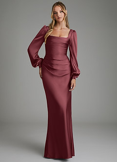 Azazie Brianna Vestidos de damas de honor Vestido Merlot de Satén Elástico de Corte Sirena con Corsé image4