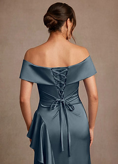 Azazie Kirsty Mère de la mariée Robes Robe Fourreau en Satin extensible Épaule décolletée Violet Crépusculaire image6