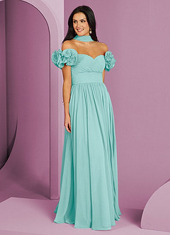 Barbie ♥ Azazie Jurken voor bruidsmeisjes Converteerbaar Jurk van Chiffon met A-Lijn Off the Shoulder Aqua image3