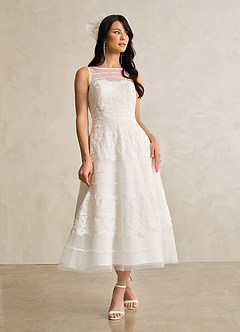 Azazie Azul Wedding Dresses Diamond White A-Line Sweetheart Lace Tulle Dress image3