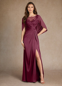 Azazie Hera Mother of the Bride Dresses Mulberry A-Line Lace Stretch Satin Dress image1