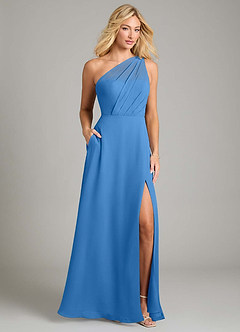Azazie Phaedra Bridesmaid Dresses Blue Jay A-Line One Shoulder Chiffon Dress image1