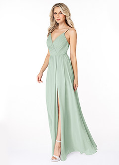 Azazie Gracie Vestidos de damas de honor Vestido de Agave de Gasa de Corte en A con Plisado image4