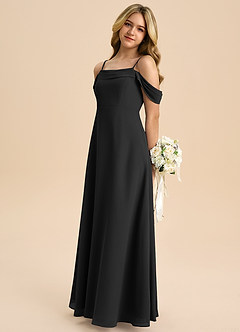 Azazie Anselie Junior Black A-Line Off the Shoulder Chiffon Dress image5