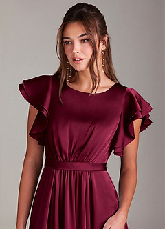 Azazie Daphne Vestidos modestos de dama de honra Vestido Linha A Franzido Comprimento do chão Cetim elástico image5