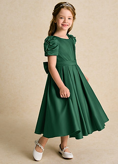 Azazie Miriam Blumenmädchenkleider Ballkleid Plissee Matte Satin Kleid Dunkelgrün image6
