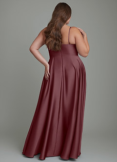 Azazie Elle Bridesmaid Dresses Sangria A-Line Pleated Stretch Satin Dress image9