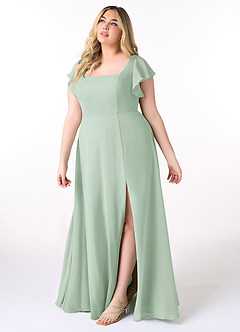 Azazie Bondi Bridesmaid Dresses Agave A-Line Ruffled Chiffon Dress image9