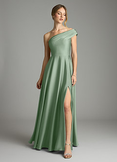 Azazie Melanie Suknie dla druhen Linia A Zza ramienia Satyna elastyczna Do ziemi Sukienka image3