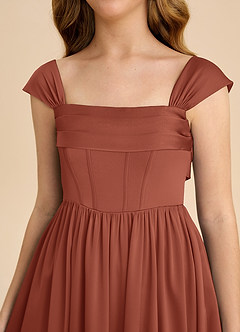 Azazie Hattie Junior Auburn A-Line Pleated Stretch Satin Dress image9