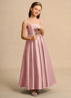 Azazie Mochi Girls Formal vestidos de niña de las flores Vestido de Oro Rosa de Satin Mate de Corte Princesa con Plisado image4
