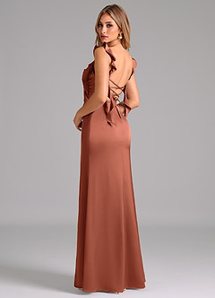 Azazie Jessamine Bridesmaid Dresses Clay A-Line Corset Stretch Satin Dress image2