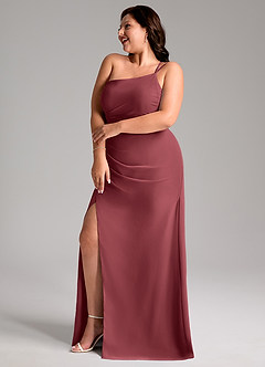 Azazie Eren Robes de demoiselle d'honneur Robe Fourreau en Mousseline de soie Ue épaule Merlot image11