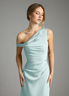 Azazie Emerson Bridesmaid Dresses Mist Mermaid Off the Shoulder Stretch Satin Dress image6