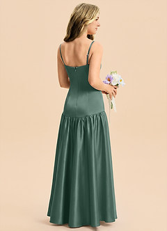 Azazie Romi Junior Eucalyptus A-Line Pleated Stretch Satin Dress image7