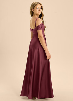 Azazie Rowena Junior Vestido de Merlot de Satén Elástico de Corte en A con Lazo image2