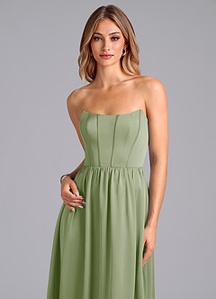 Azazie Leilana Bridesmaid Dresses Dusty Sage A-Line Corset Stretch Satin Dress image6