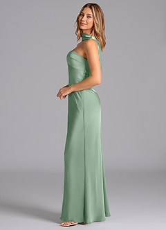 Azazie Lusinda Brautjungfernkleider Meerjungfrau-Linie Schulterfrei Stretch-Satin Kleid Agave image5