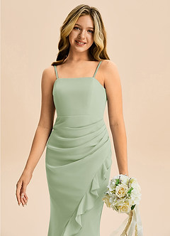Azazie Buzzy Junior Vestido Dusty Sage de Chiffon de Bainha com Plissado image2