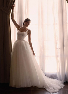 Azazie Samirah Trouwjurken Jurk van Dubbelzijdig satijn met A-Lijn Afneembare trein Diamant Wit image3