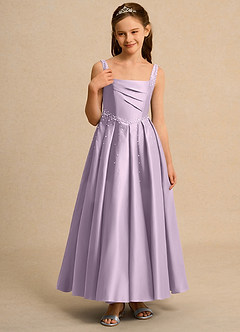 Azazie Mochi Girls Formal Flower Girl Dresses Frosted Lilac Ball-Gown Pleated Matte Satin Dress image5
