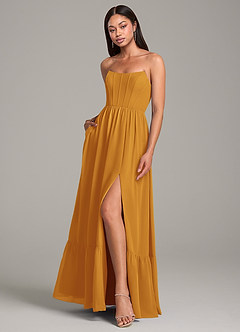 Azazie Kailee Bridesmaid Dresses Butterscotch A-Line with Pockets Chiffon Dress image4