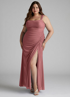 Azazie Jesaphine Robes de demoiselle d'honneur Robe Fourreau en Maille Ruché Rose Du Désert image6