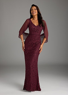 Azazie Lulu Mother of the Bride Dresses Cabernet Mermaid V-Neck Sequins Chiffon Dress image1