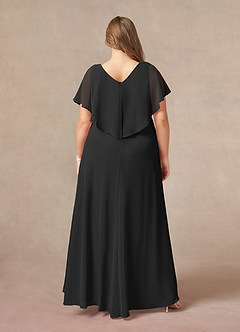 Azazie Eliza Mother of the Bride Dresses Black A-Line V-Neck Pleated Chiffon Dress image2
