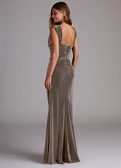 Azazie Genesis Bridesmaid Dresses Silver Taupe Sheath Pleated Velvet Dress image6