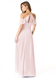 Azazie Dakota Robes de demoiselle d'honneur Robe Trapèze en Mousseline de soie Col V plissé Rose Pâle image2
