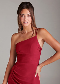Azazie Eren Vestidos de damas de honor Vestido de Escarlata de Gasa de Corte Recto con Hombro unilateral image6
