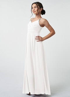 Azazie Avelina Junior White A-Line Pleated Chiffon Dress image4