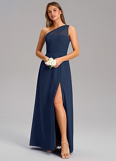 Azazie Phaedra Bridesmaid Dresses Dark Navy A-Line One Shoulder Chiffon Dress image4
